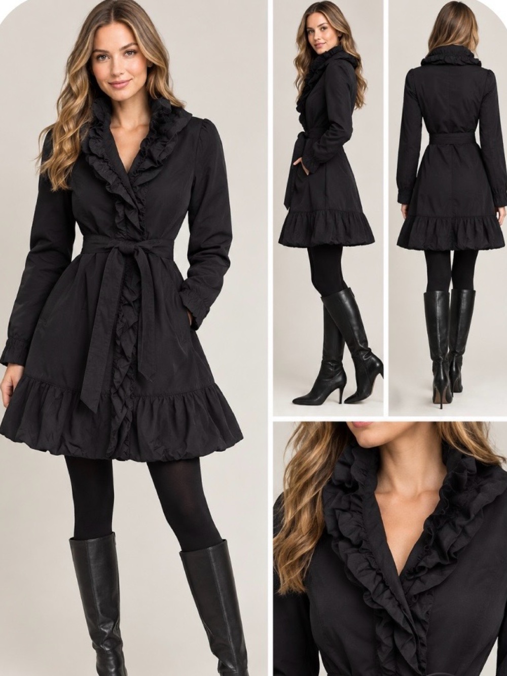 Ruffled Fit-and-Flare BEBE lined coat